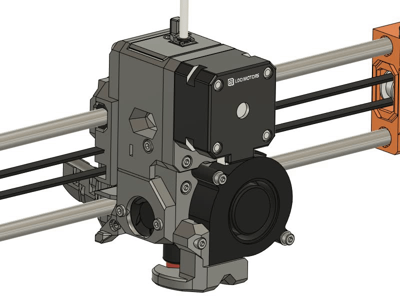 Animation where 4 screws on top of the extruder are removed, followed by the removing of the motor.